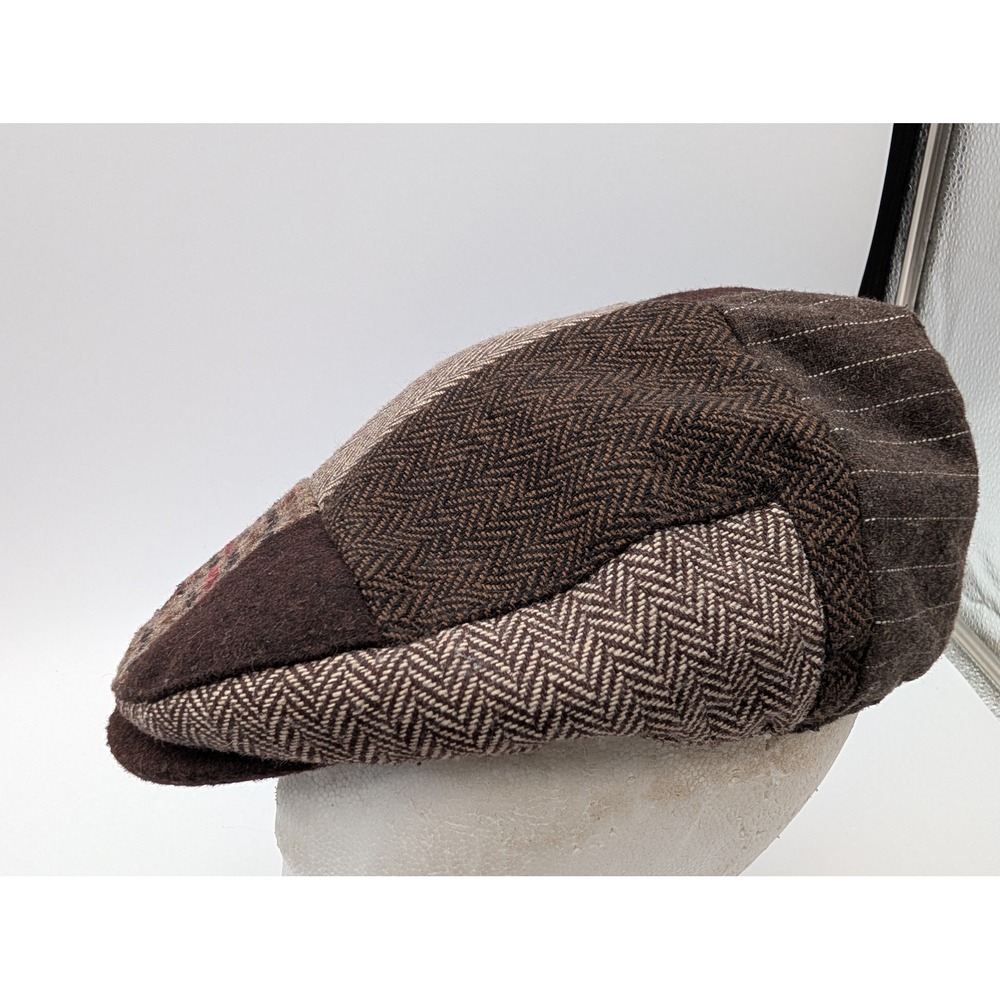 Wonderful Fashion Brown Patchwork Flat Cap Herringbone Plaid Newsboy Hat L/XL
